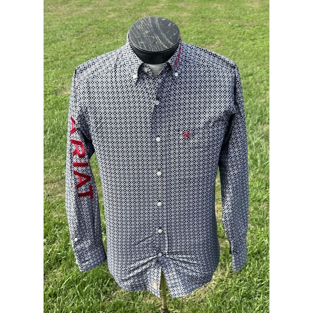Ariat Shirt Mens XS Black White Fitted Western Button Down Long Sleeve Rodeo - Picture 3 of 15